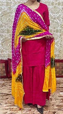 Chikankari Sharara Shaded Bandhani Dupatta Set