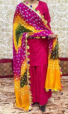 Chikankari Sharara Shaded Bandhani Dupatta Set