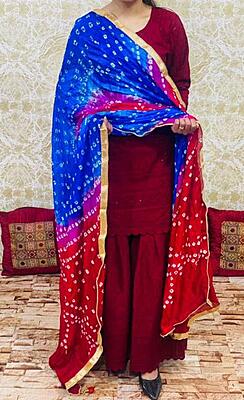 Chikankari Sharara Shaded Bandhani Dupatta Set