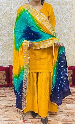 Chikankari Sharara Shaded Bandhani Dupatta Set