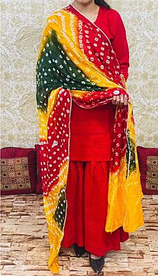 Chikankari Sharara Shaded Bandhani Dupatta Set