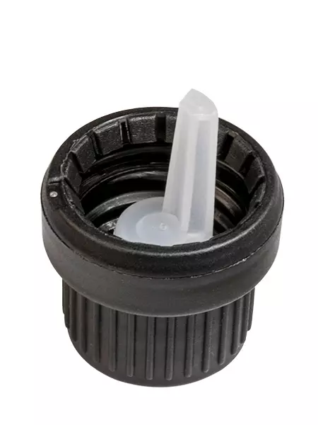 18 mm Plastic Black Seal Cap with Inner Clear Dropper Serum - THICK