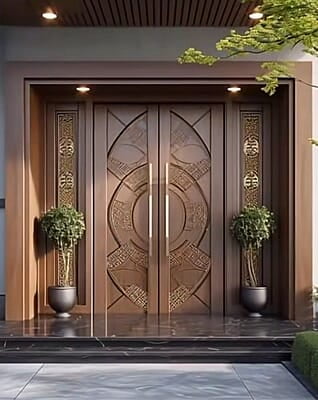 Luxurious 3D HDHMR Double Door with Deco Paint in Warm Walnut Luxurious 3D HDHMR Double Door with Deco Paint in Warm Walnut