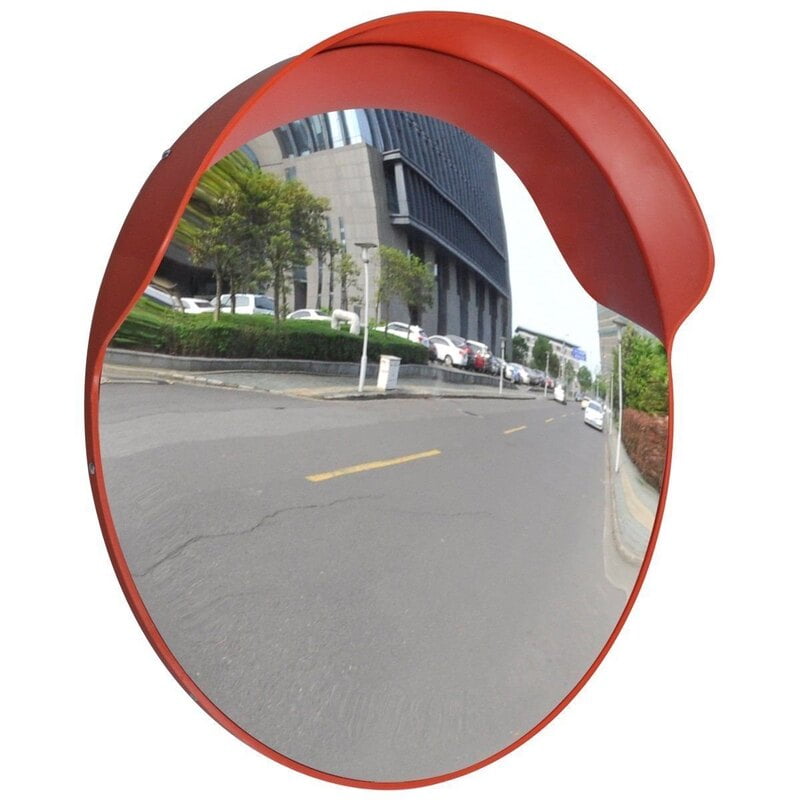 Red Round Road Safety Convex Mirror.