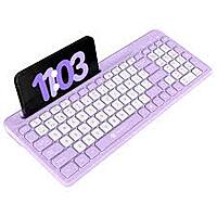 Portronics Bubble Square Purple | Bluetooth + USB, Connect 3 Devices, Custom Hotkeys, Compact Design, Ideal for Home/Office, Ergonomic Keys, Long Battery Life, Stylish and Functional.