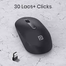 Portronics Toad 13: Wireless Mouse featuring 2.4GHz connectivity and adjustable 1200 DPI for precise tracking. Ergonomic design ensures comfort during long hours of use. Perfect for home or office!