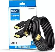 Uport 5M DisplayPort to HDMI Cable supports 4K@60Hz resolution, ensuring high-quality video output. Ideal for connecting devices like laptops to monitors or TVs for stunning visuals.