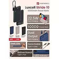 Portronics Luxcell Stride 10 Power Bank – 10000mAh | 22.5W Fast Charging | Type-C Cable | Blue