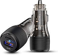 Portronics Car Power View Plus 55.5W Dual Port Car Charger Type-C PD & Mach USB Black