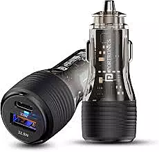 Portronics Car Power View Plus 55.5W Dual Port Car Charger Type-C PD & Mach USB Black