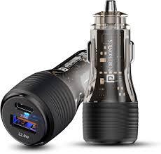 Portronics Car Power View Plus 55.5W Dual Port Car Charger Type-C PD & Mach USB Black