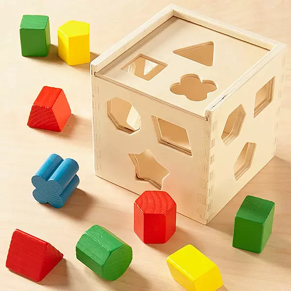 Channapatna Toys Shape Sorting Cube – Classic Montessori Wooden Toy