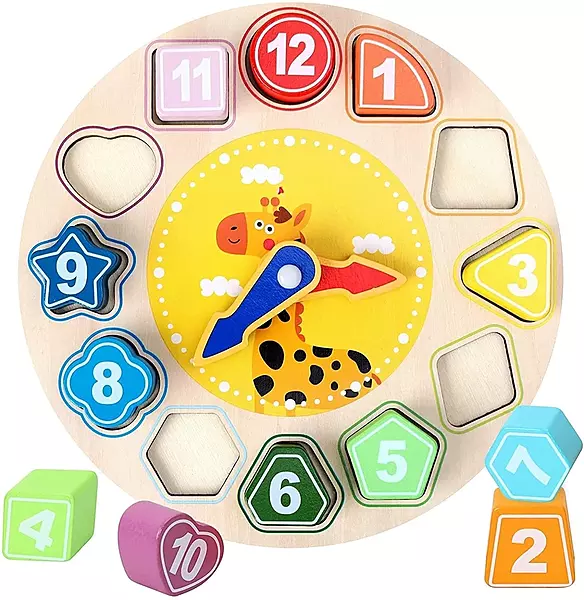 Wooden Shape Color Sorting Clock – Montessori Learning Toy