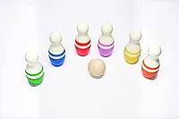 Wooden Bowling Pins Game & Spinning Tops Toy Set