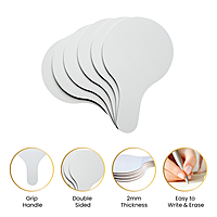 Pack of 6 Round Plain White MDF Double Sided Dry Erase Handheld Answer Paddles - Mini Whiteboard