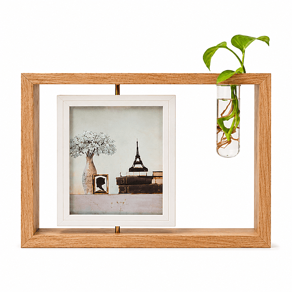 Wooden Photo Frame With Glass Vase Holder