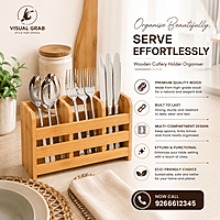 Wooden Cutlery Holder Organiser