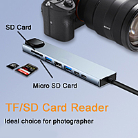 Prime Dock 8 in 1 Type-C to Multiport Adapter with 4K HDMI, RJ45 LAN, USB 3.0, Type-C cum PD, TF & Micro SD Card Reader Multiport Adapter Docking Station