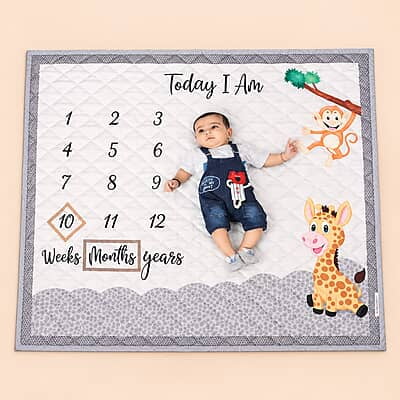 Baby Monthly Milestone Cotton Blanket & Photo Props – Safari Story