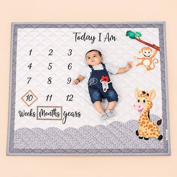 Baby Monthly Milestone Cotton Blanket & Photo Props – Safari Story Baby Monthly Milestone Cotton Blanket & Photo Props – Safari Story