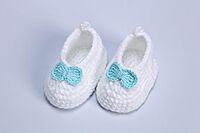Blush Pearl Bow Baby Booties - White and Blue