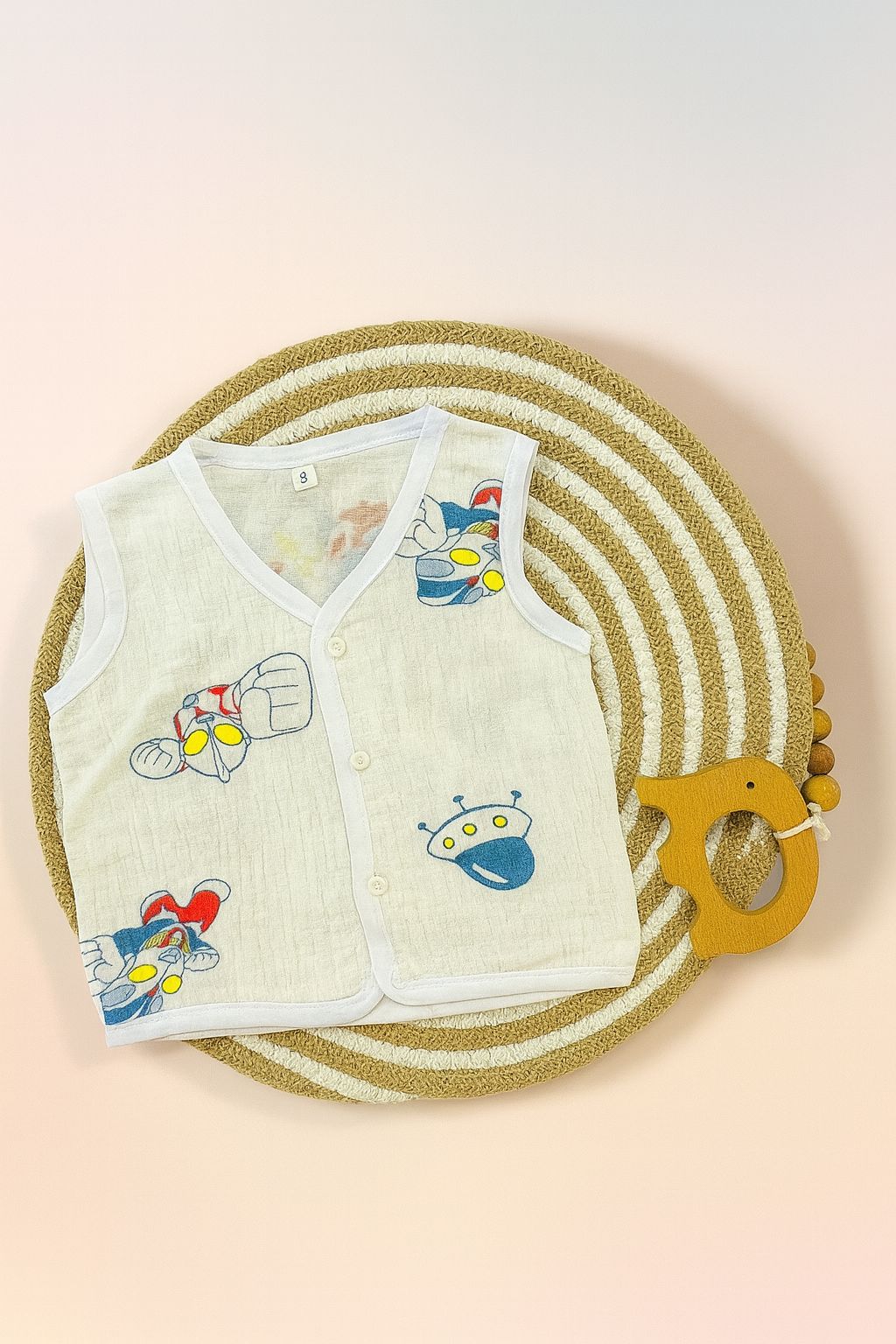 Premium Crinkled Muslin Cotton Jhabla (0–3 Months) – Without Sleeves