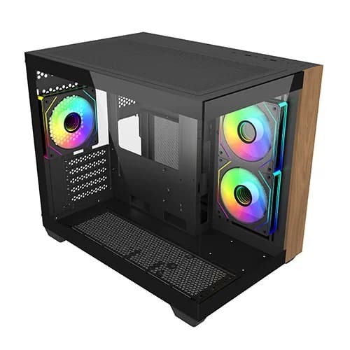 Cooler Master Elite 481 Wood ARGB Mini-Tower Case – M-ATX | Tempered Glass | Black