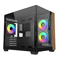Cooler Master Elite 481 Wood ARGB Mini-Tower Case – M-ATX | Tempered Glass | Black