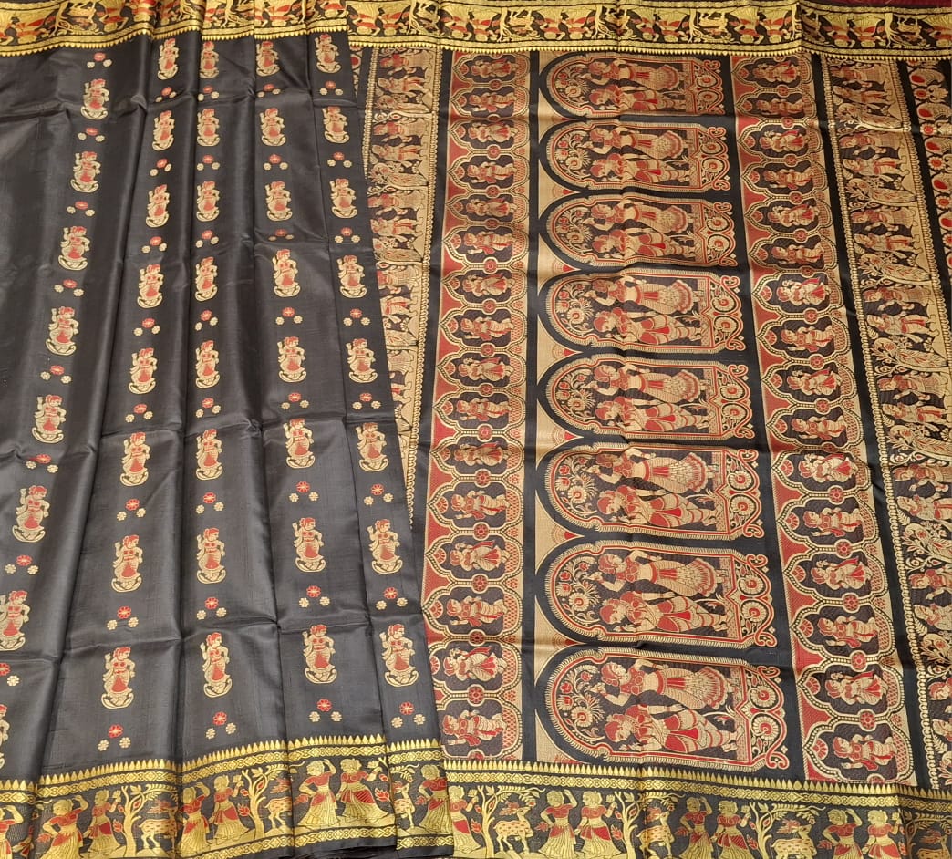 Figure motif Baluchari saree in color Jet black