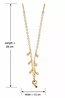 Gold-Tone Long Chain Necklace with Leaf Charms and Red Stone Pendant