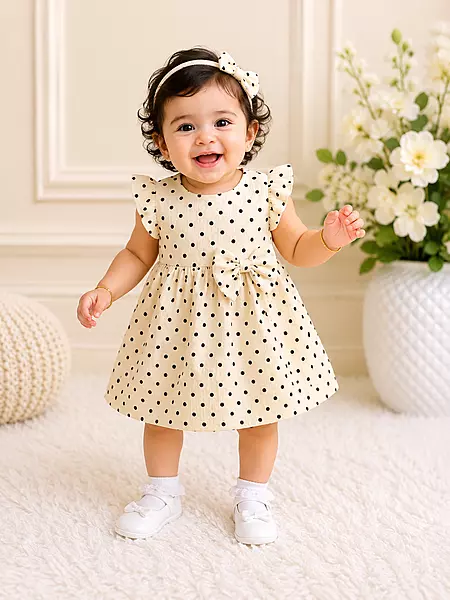 Cotton Classic Polka Dot Baby Frock-6-12 Months