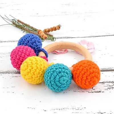 Rainbow Crochet Baby Teething Rattle – Multicolour Rainbow Crochet Baby Teething Rattle – Multicolour