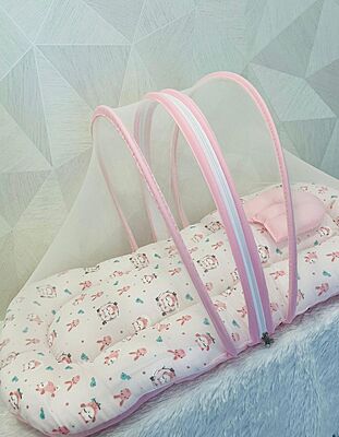 Muslin Foldable Baby Net Bed – Soft Pink