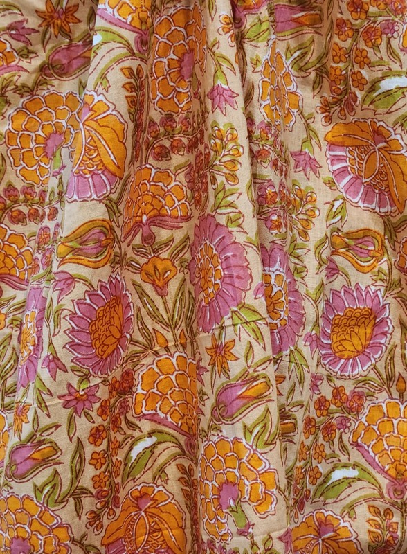 Freya's gentle Scrunch Frill Dress - Orange & Flowers