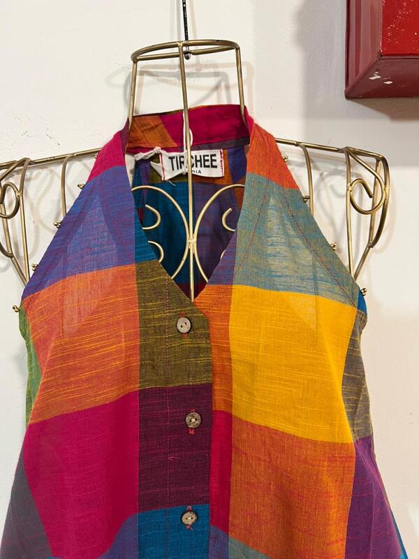 Mangaiyar's Racer-Back Dress in Madras Checks – Yellow Hues