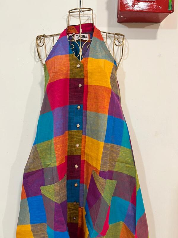 Mangaiyar's Racer-Back Dress in Madras Checks – Yellow Hues