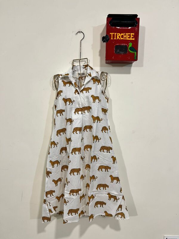 Kashish's Sleeve-less Shirt Dress - White & Cheetah