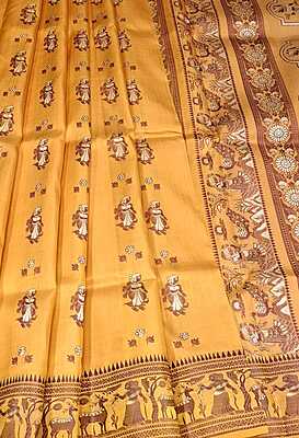 Figure motif Baluchari Color Golden mustard