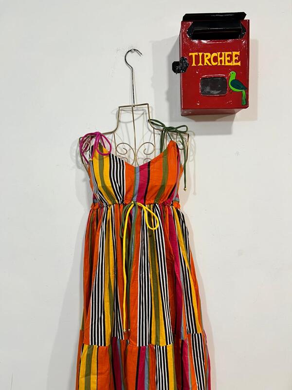 Meghana's Strap & Tie Dress - Colourful Stripes