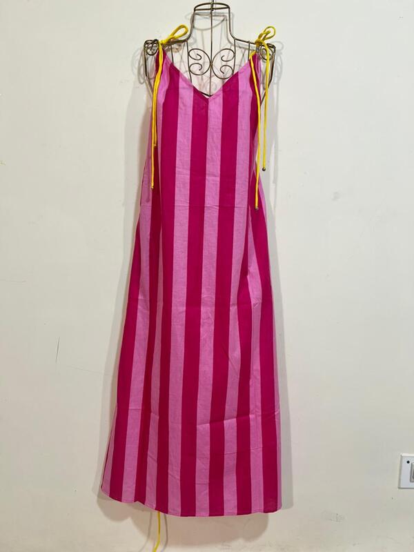 Anika's Free-Size Strappy Dress - Pink & Pink Stripes