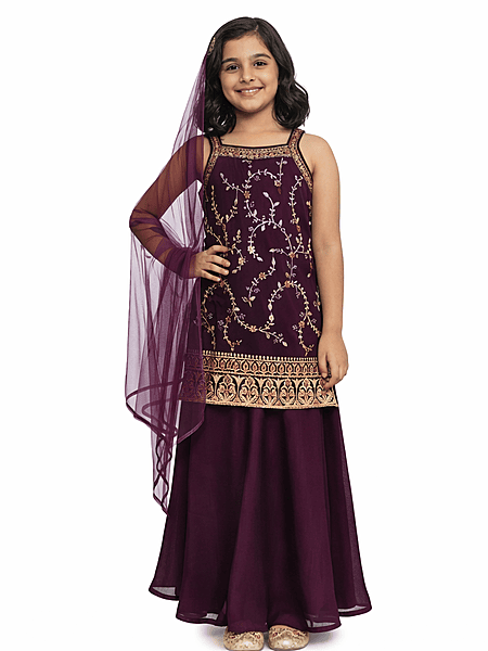 Embroidered Kurta & Sharara Set with Dupatta