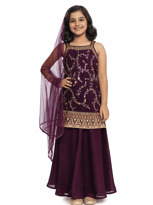 Embroidered Kurta & Sharara Set with Dupatta