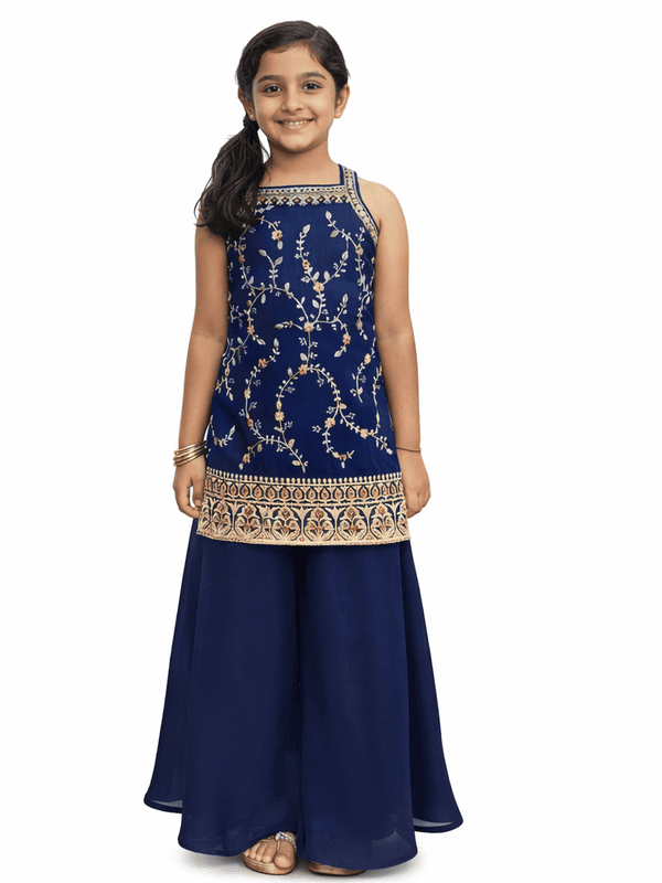 Embroidered Kurta & Sharara Set with Dupatta