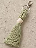 Macrame Tassel Keychain — Ivory, Burgundy & Sage Green (Set of 3)