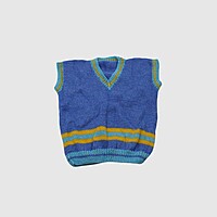 (4-5 Years) Baby Woolen Sweater, Handknitted, Blue with Yellow and Turquoise Stripes