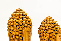 Decorative Buddha Head Statues, Hand-Carved Wood, Set of 2, 15.5 cm and 13 cm