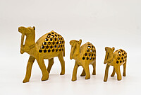Decorative Wooden Camel Figurines, Set of 3, Handcrafted Jali Design, Natural