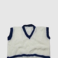 (4-5 Years) Baby Woolen Sweater, Handknitted, White and Navy Blue Striped Pattern
