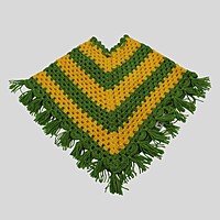 (6-12 Months) Baby Handknitted Woolen Poncho, Green and Yellow Striped with Fringe Detail