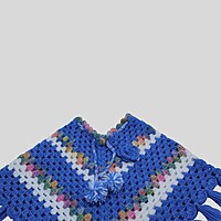 (1-2 Years) Baby Handknitted Woolen Poncho, Blue with Multicolor Pattern